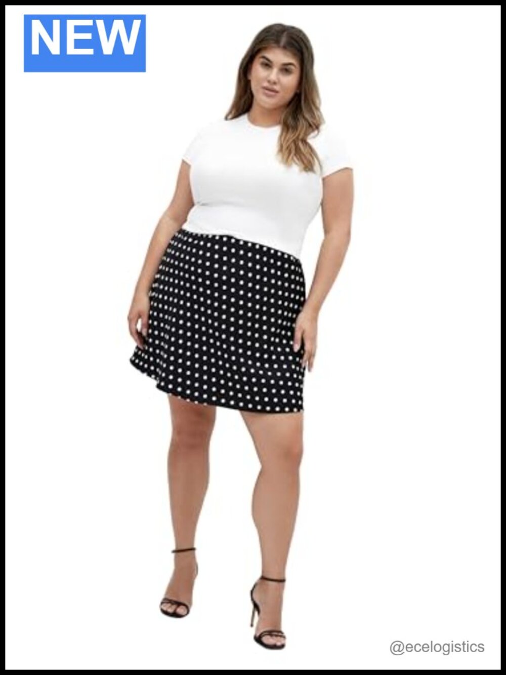 Plus Size A-Line Mini Skirt Polka Dot Pull On Elastic Waist